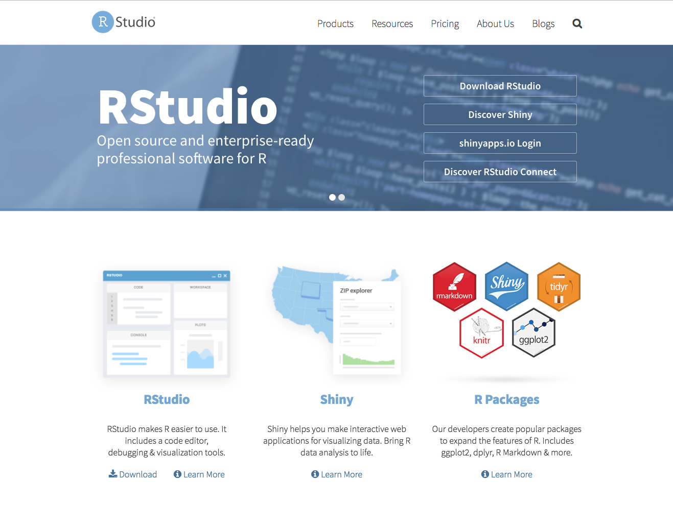 RStudio homepage